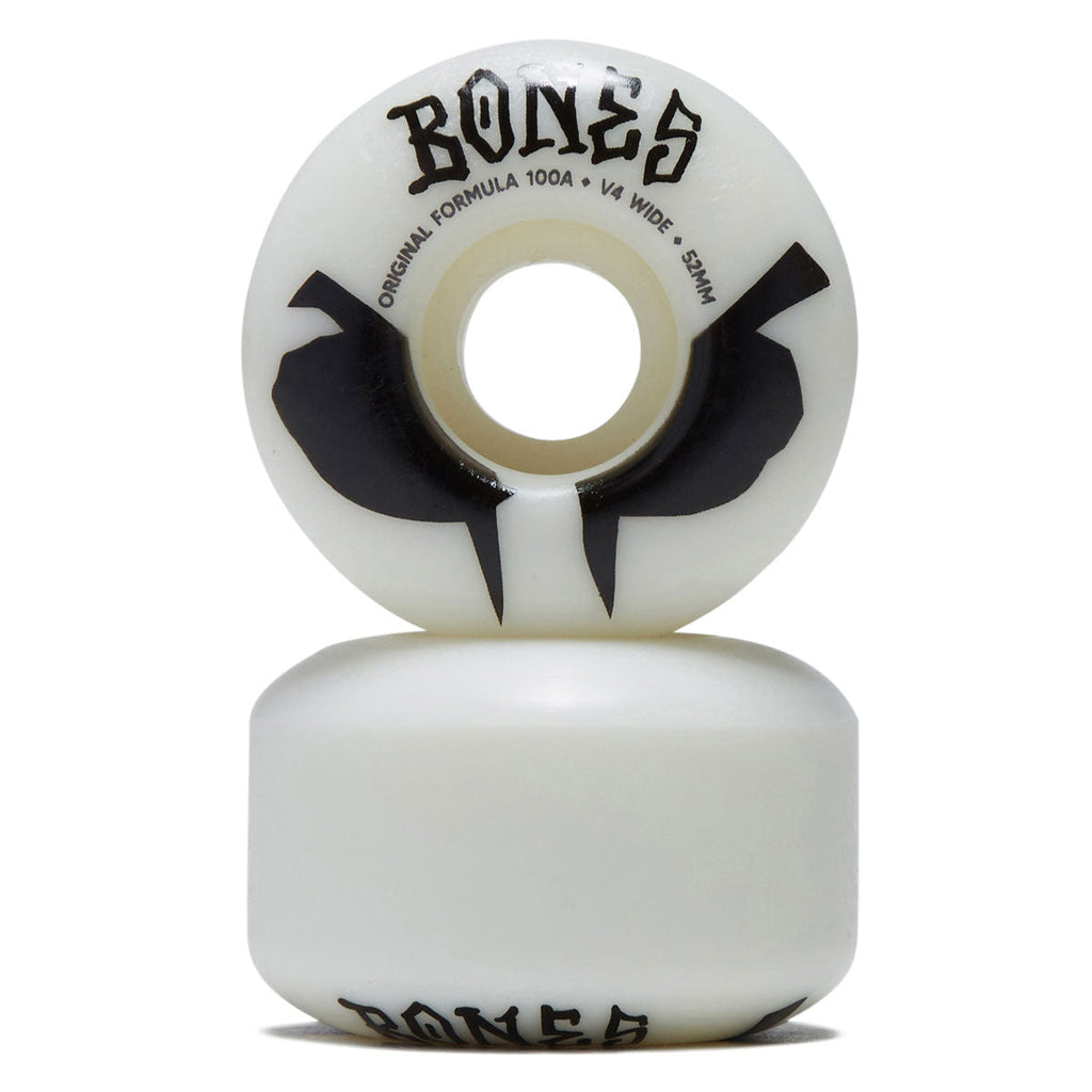 Bones 100s Wides 100a V4 Wide Skateboard Wheels - White 2026 - 52mm