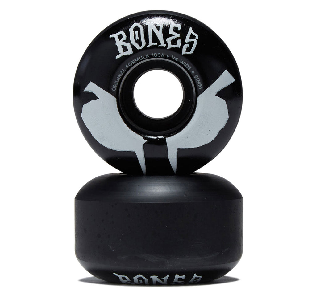 Bones 100s Wides 100a V4 Wide Skateboard Wheels - Black 2026 - 51mm