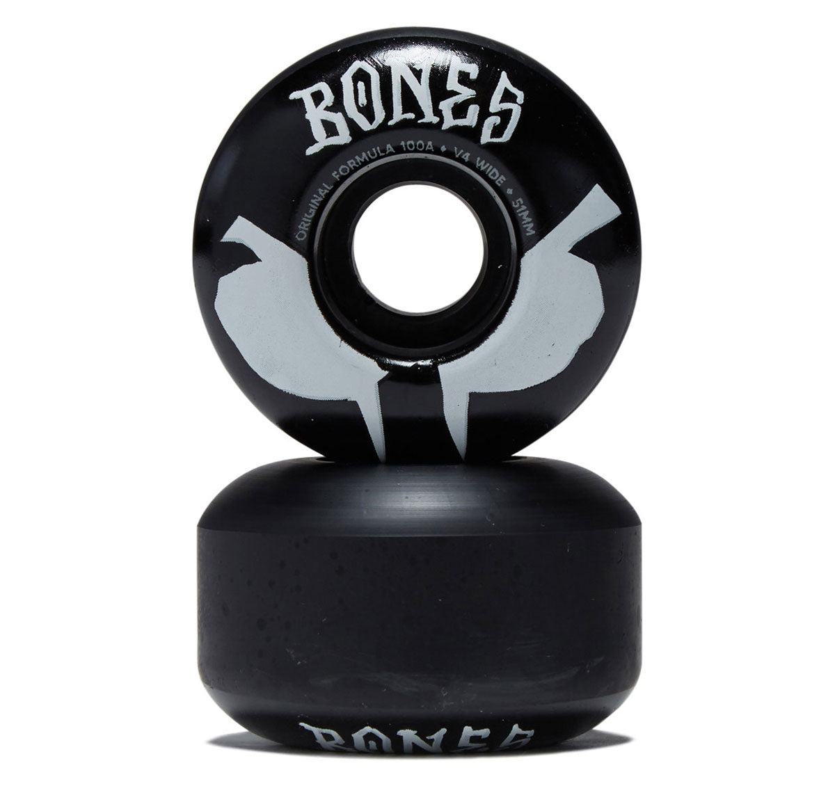 Bones 100s Wides 100a V4 Wide Skateboard Wheels - Black 2026 - 51mm