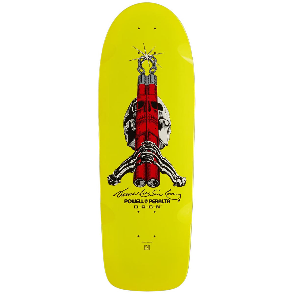 Powell-Peralta Bruce Lee Skull And Numchucks Skateboard Deck - Yellow - 10.00"