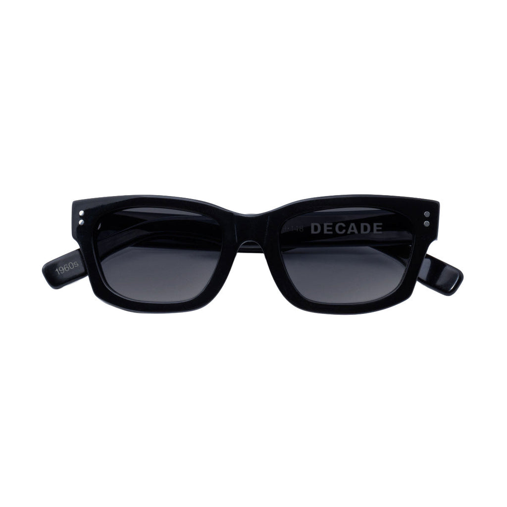 Decade Milton 60s Sunglasses - Gloss Black Acetate/Grey Tac Polarized