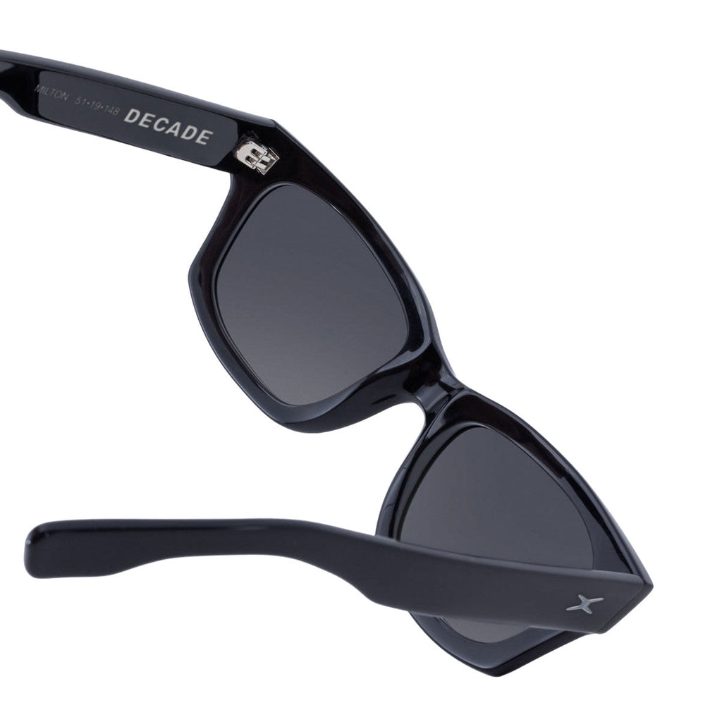 Decade Milton 60s Sunglasses - Gloss Black Acetate/Grey Tac Polarized