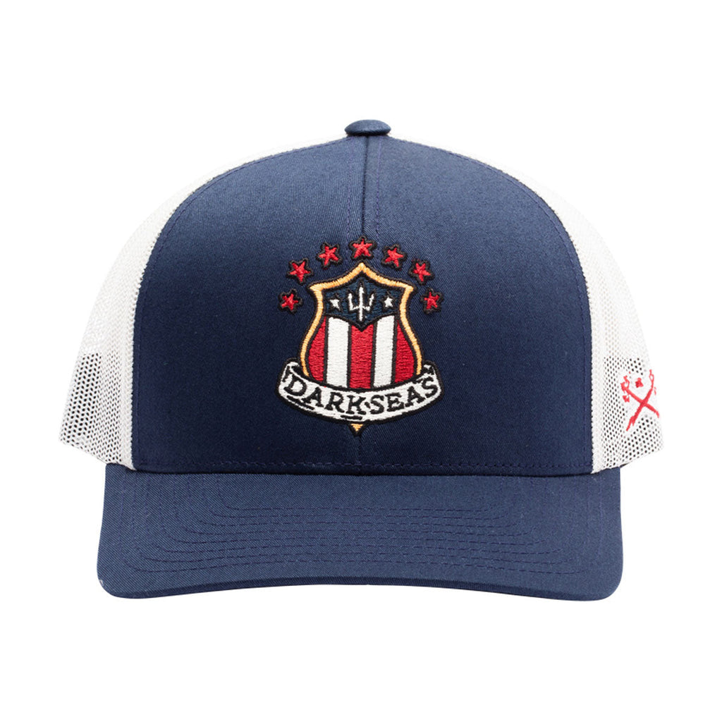 Dark Seas Patriot Trucker Hat - Navy/White