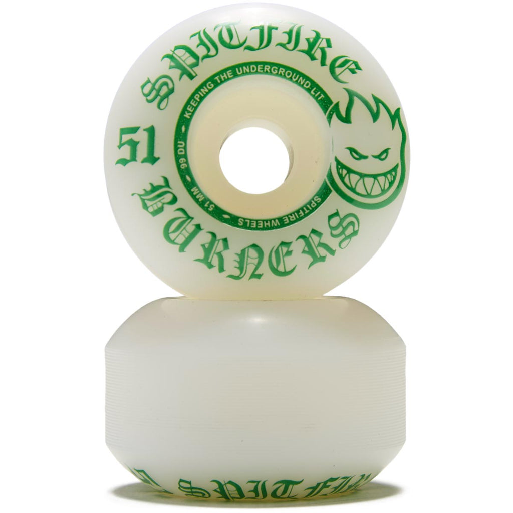 Spitfire 99du Burner Skateboard Wheels - White/Green - 51mm