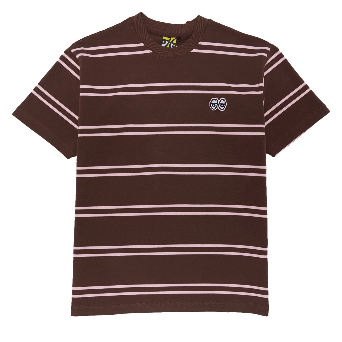 Krooked Eyes Emb Stripe T-Shirt - Brown/Pink/Black/White