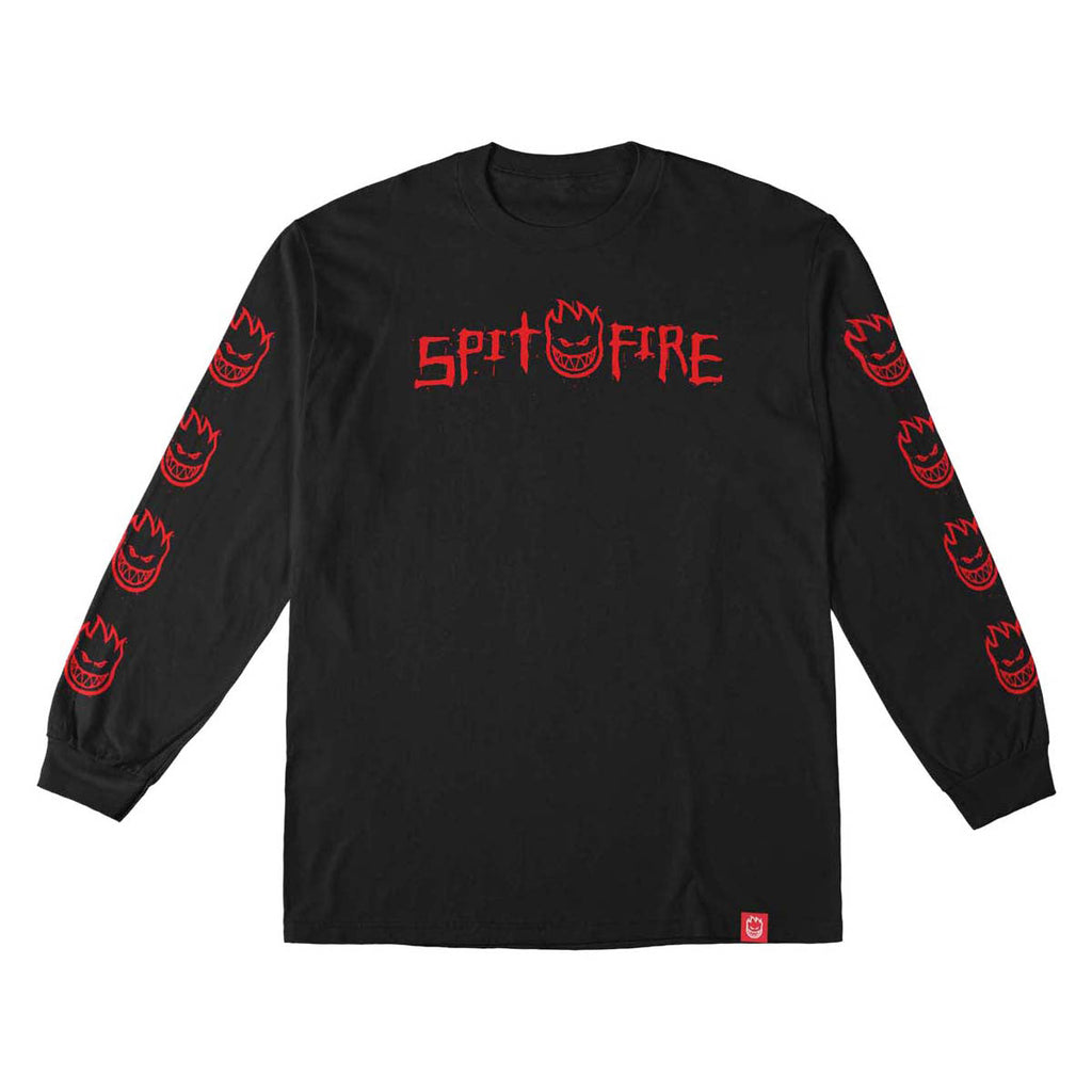 Spitfire Rough Scribble Bighead Sleeve Long Sleeve T-Shirt - Black/Red Prints