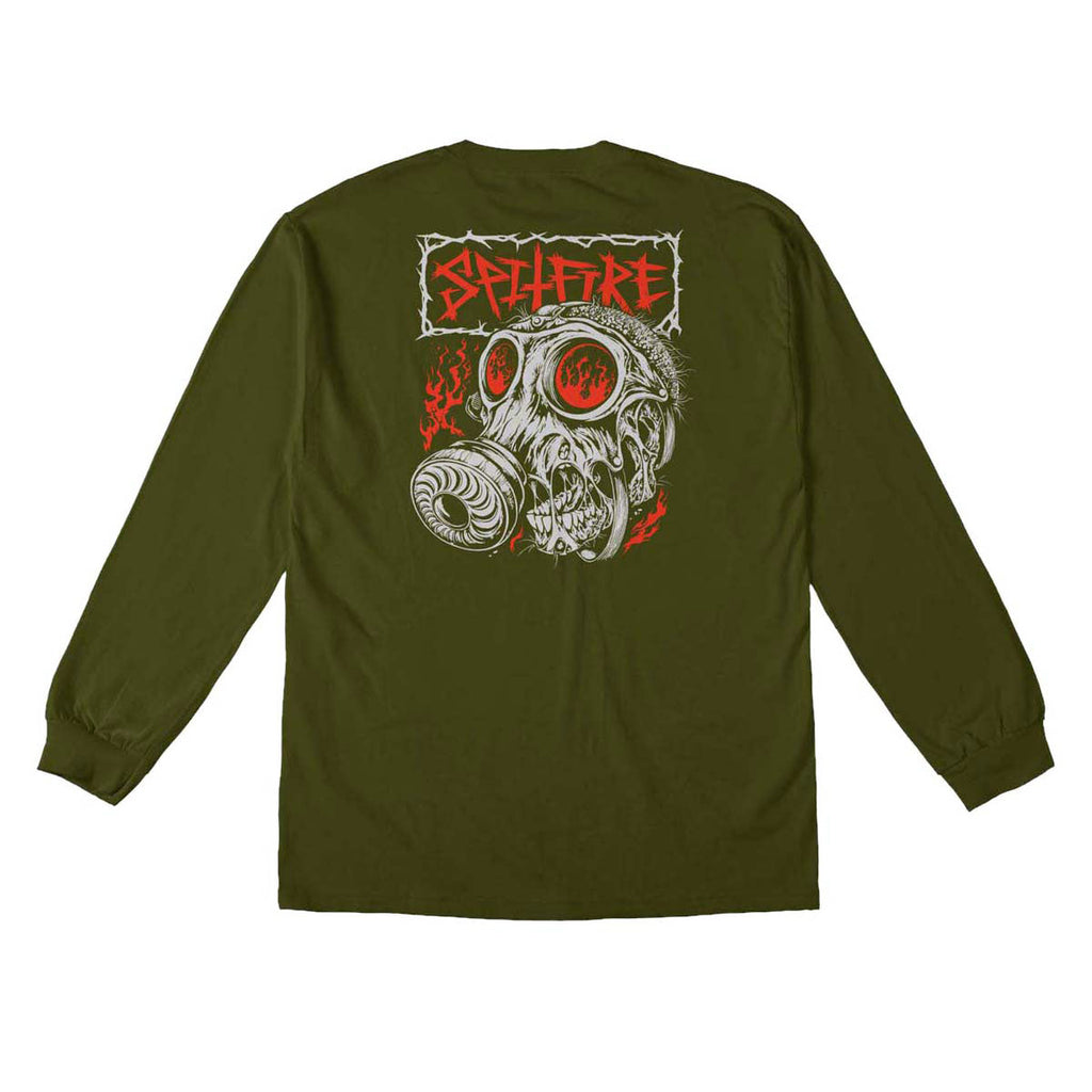 Spitfire Gas Mask Long Sleeve T-Shirt - Military Green/Multi Color Prints