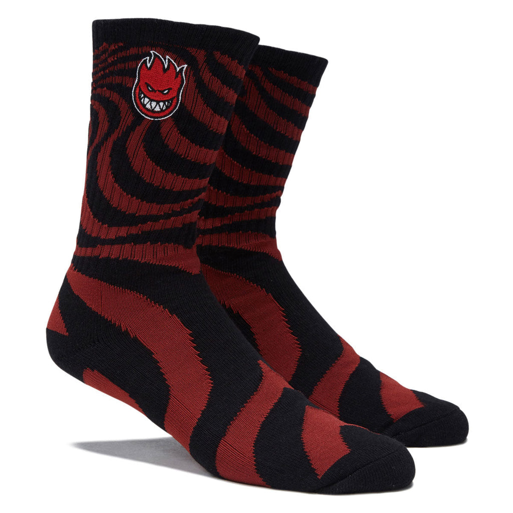 Spitfire Bighead Fill Emb Swirl Socks - Dark Red/Black