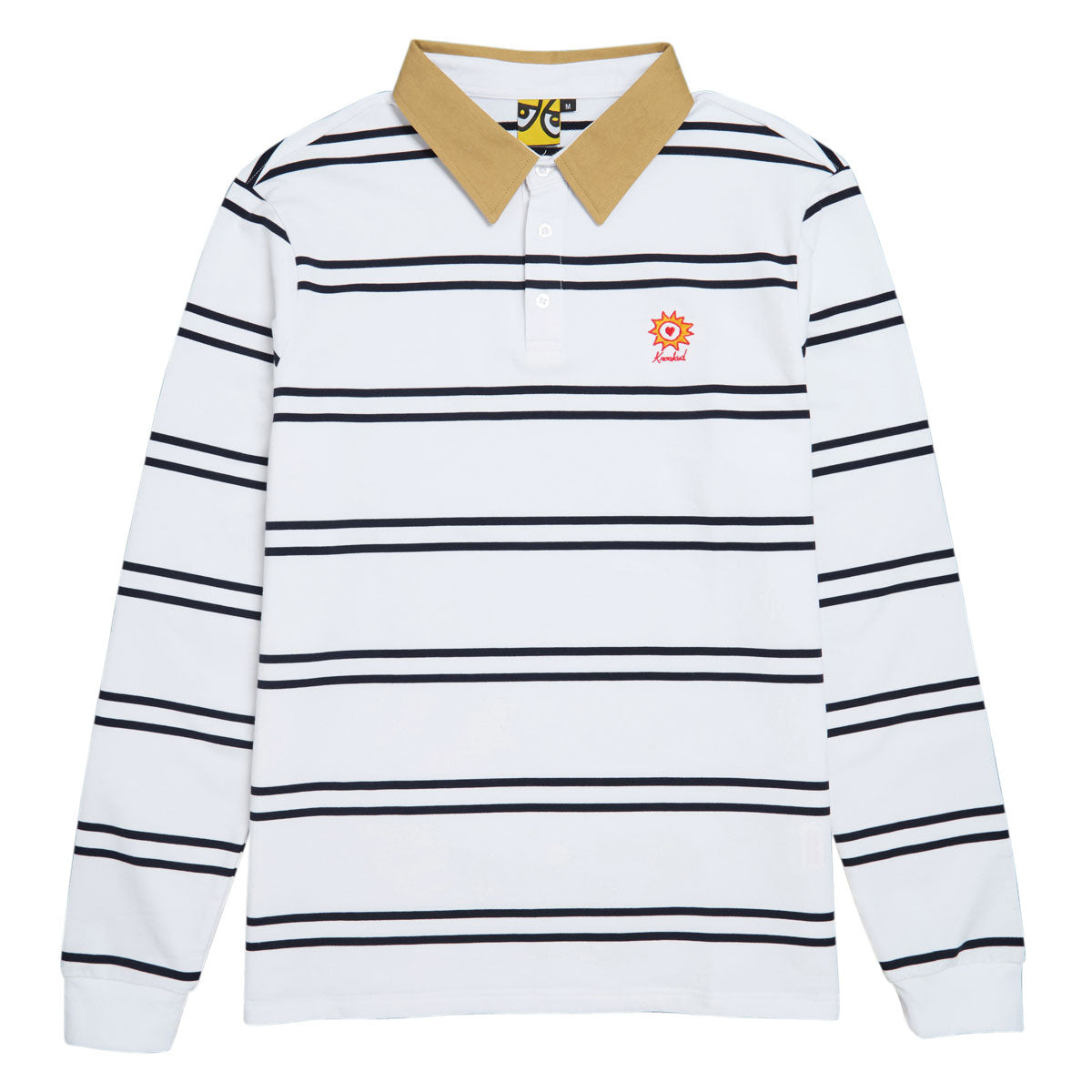 Krooked Sun Heart Long Sleeve Rugby Shirt - White/Navy/Yellow/Red Embroidery