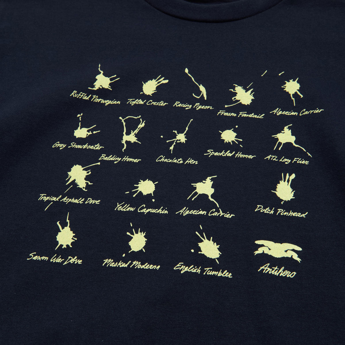Anti-Hero Damn Pigeons T-Shirt - Navy/Pale Yellow Print