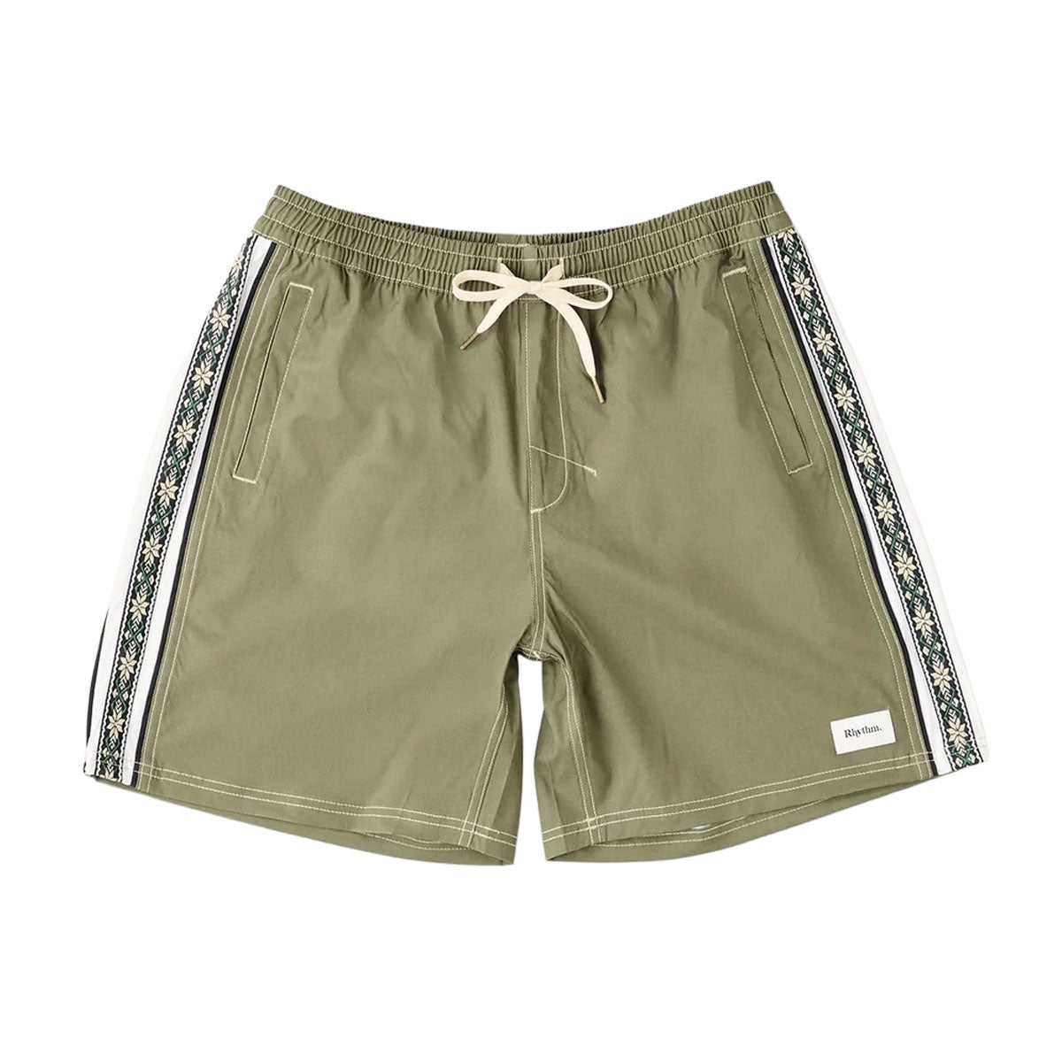 Rhythm Panel Stripe Beach Shorts - Olive