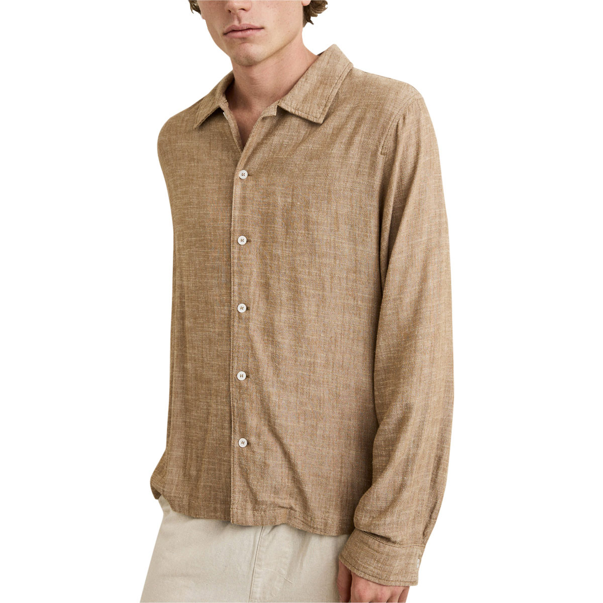 Rhythm Linen Chambray Long Sleeve Shirt - Coffee