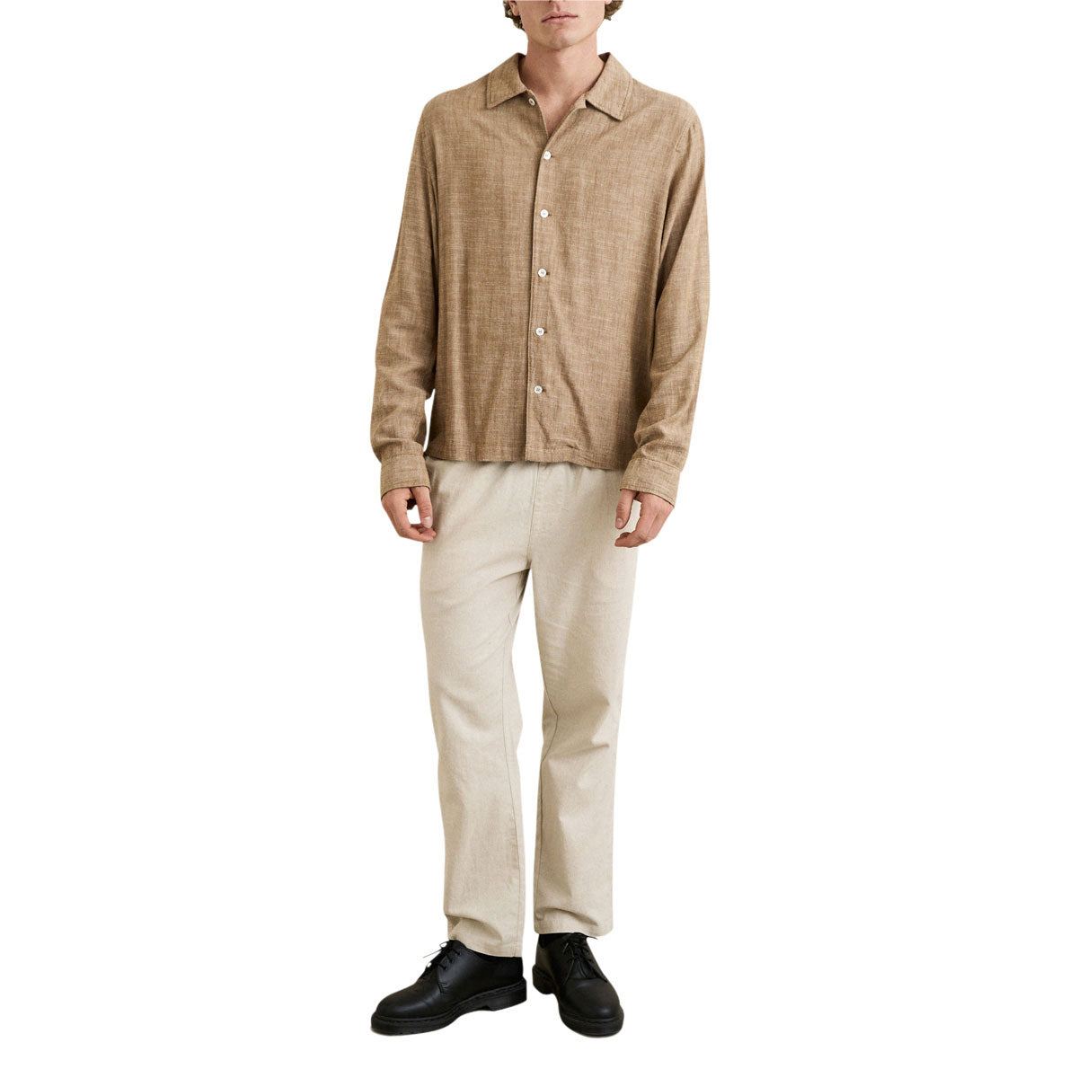 Rhythm Linen Chambray Long Sleeve Shirt - Coffee