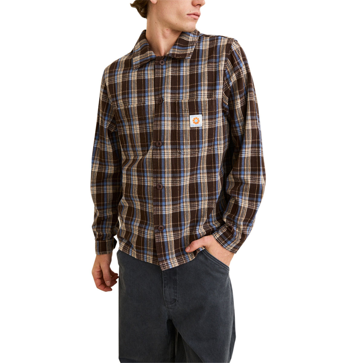 Rhythm Alex Check Long Sleeve Shirt - Chestnut