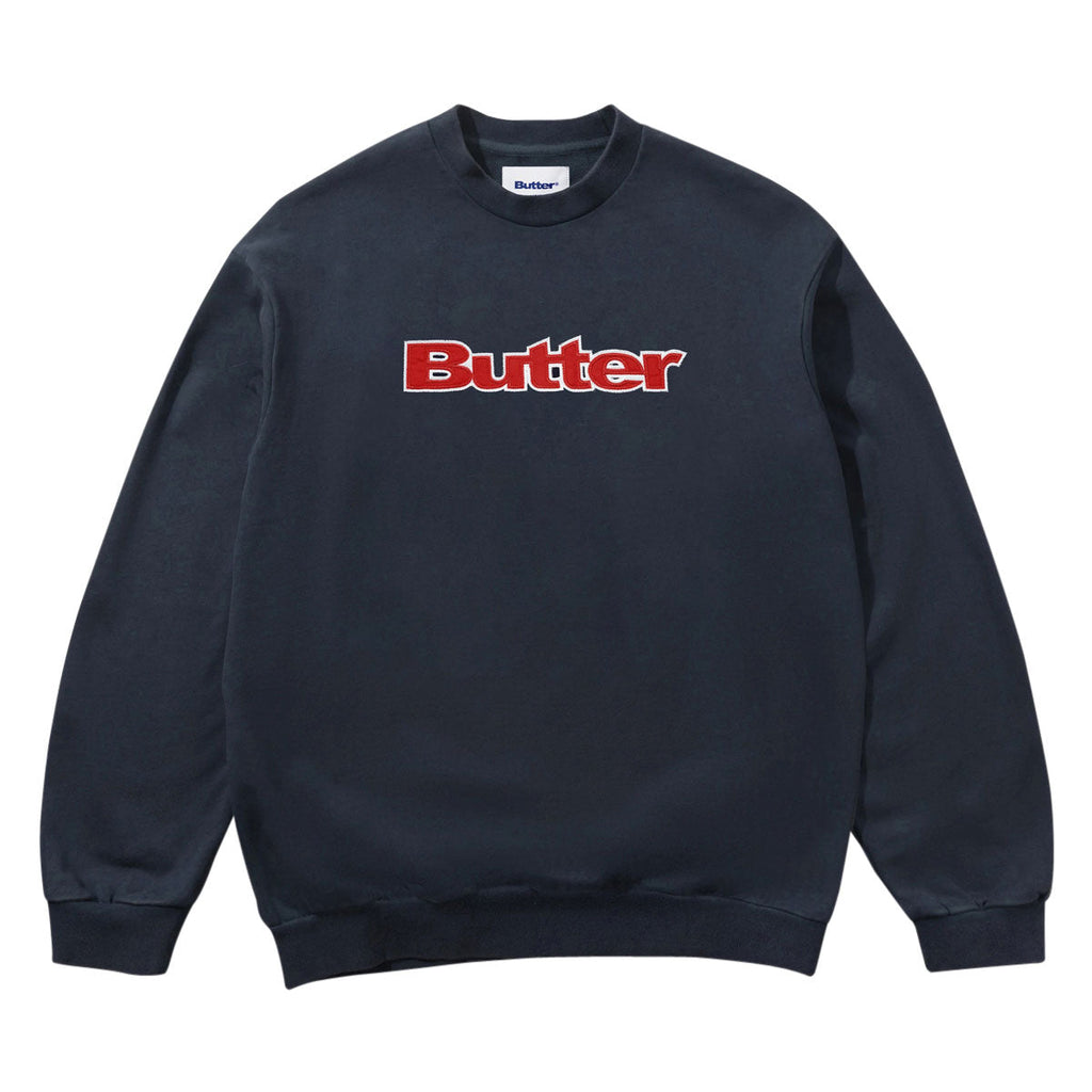 Butter Goods Satin Applique Logo Crewneck Sweatshirt - Navy