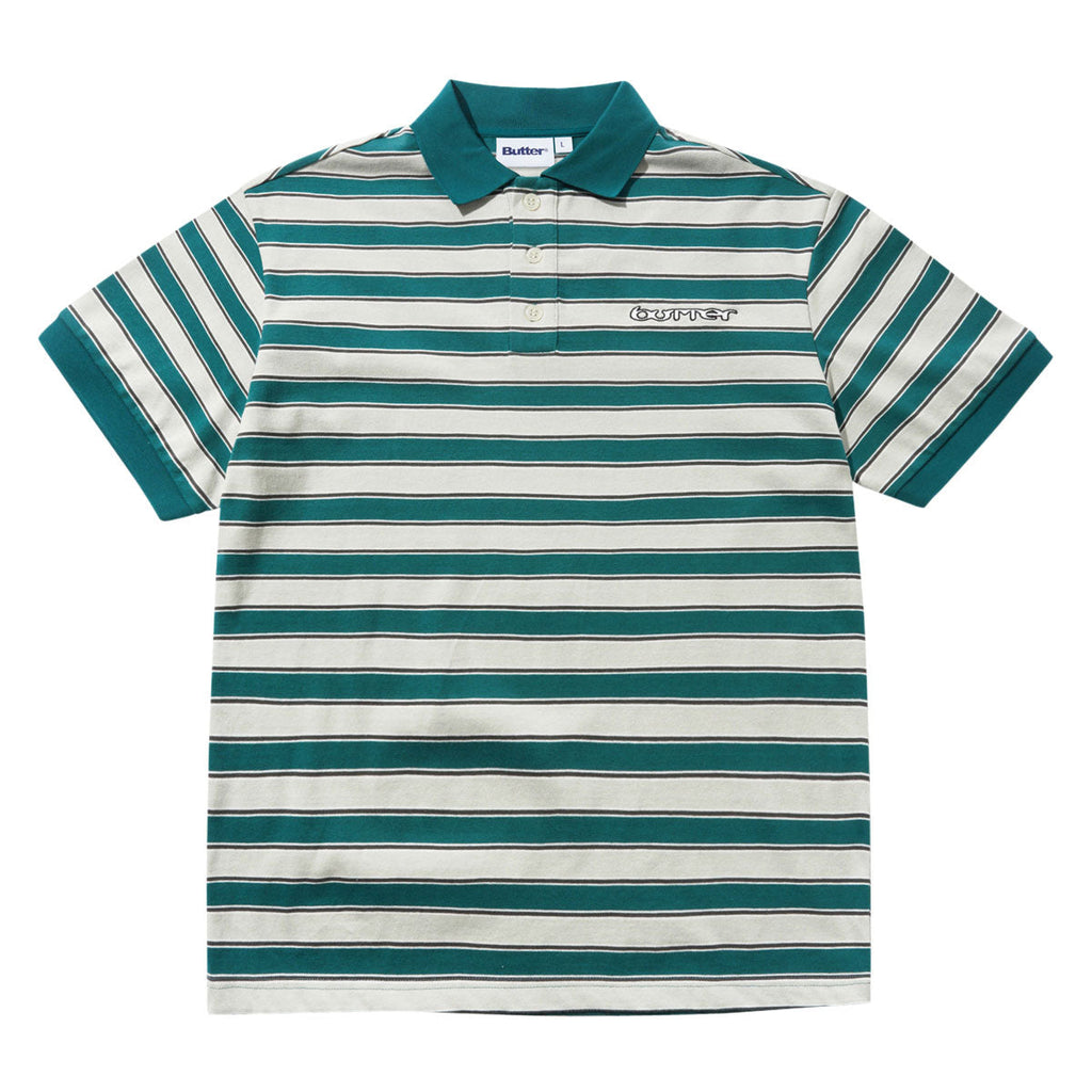 Butter Goods Witness Stripe Polo Shirt - Grey/Teal