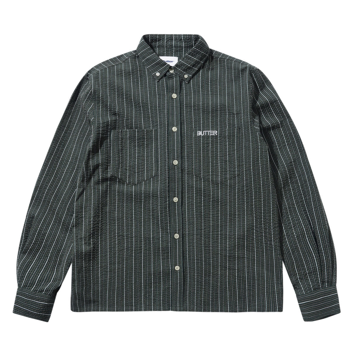 Butter Goods Seersucker Long Sleeve Shirt - Forest