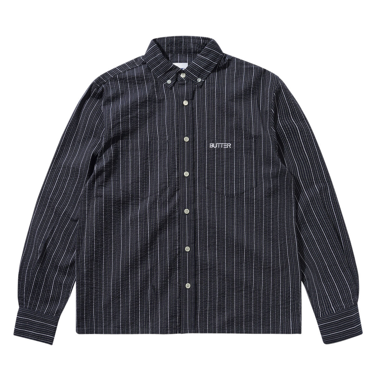 Butter Goods Seersucker Long Sleeve Shirt - Navy
