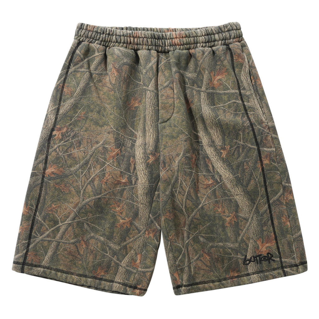 Butter Goods Overlock Stitch Fleece Shorts - Forest Camo