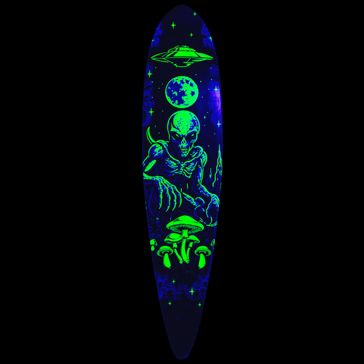 Daddies Mall Poster Blacklight Pintail Longboard Deck - Black/Glow