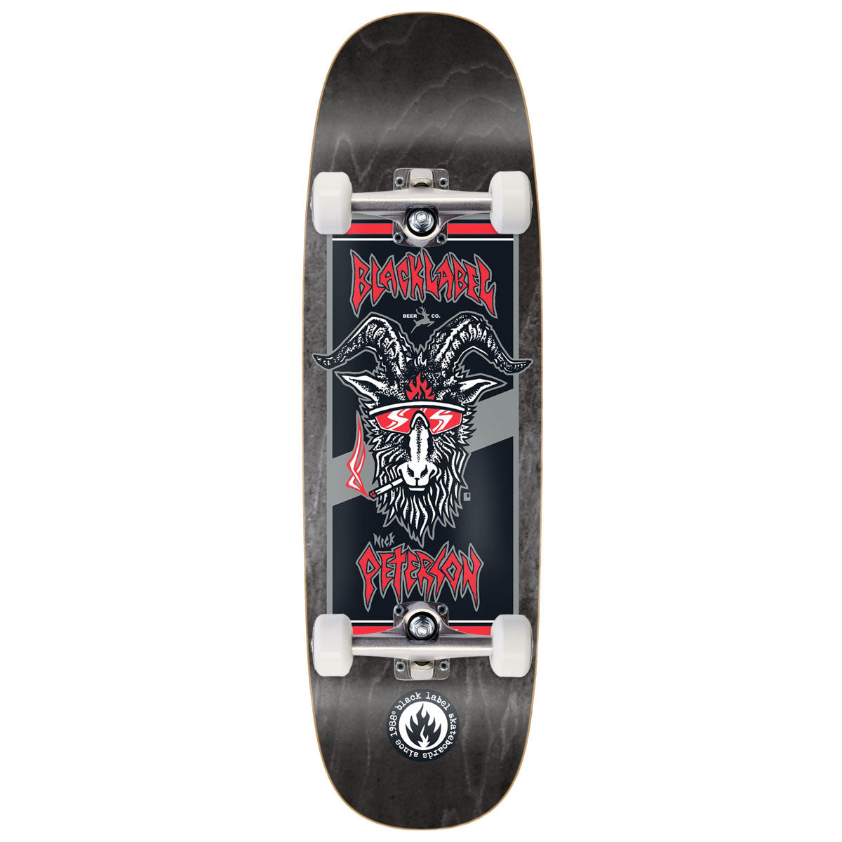 Black Label Nick Peterson Burnside Brew Tugboat Shape Skateboard Complete - Assorted Stains - 9.50"