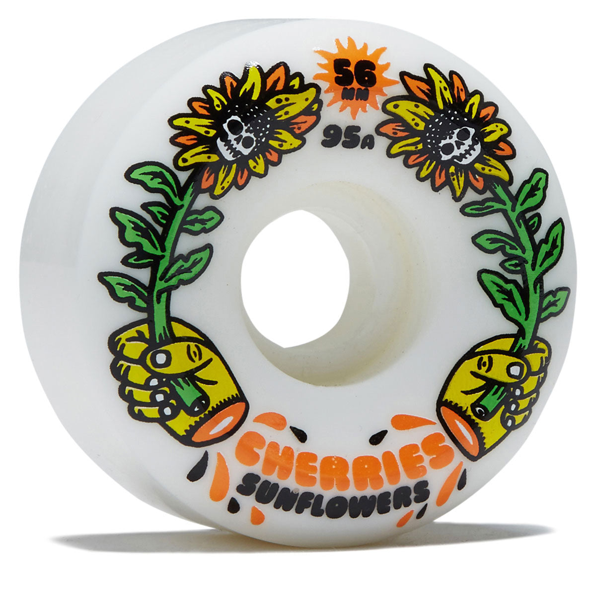 Cherries Sunflowers Conical Shape 95a Skateboard Wheels - White - 56mm