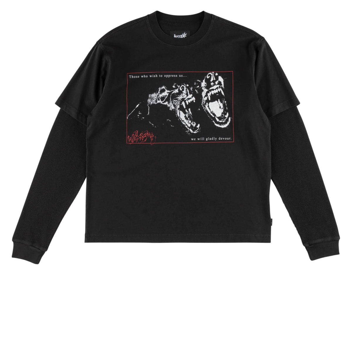 Welcome Snarl Layered Long Sleeve T-Shirt - Black