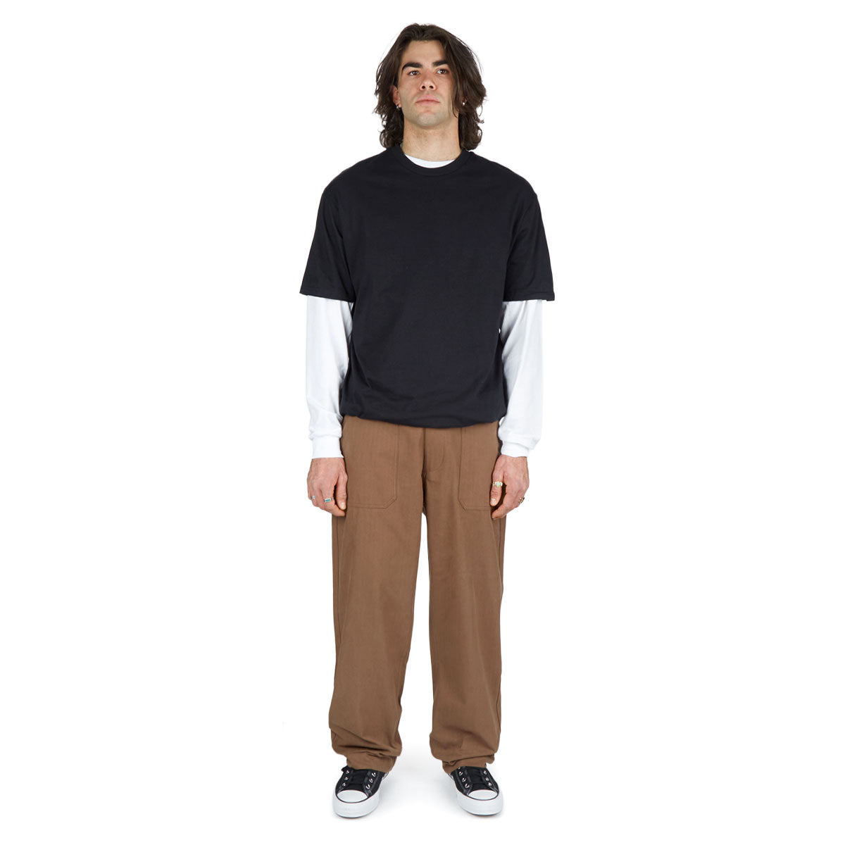 CCS Wide Leg Herringbone Pants - Brown
