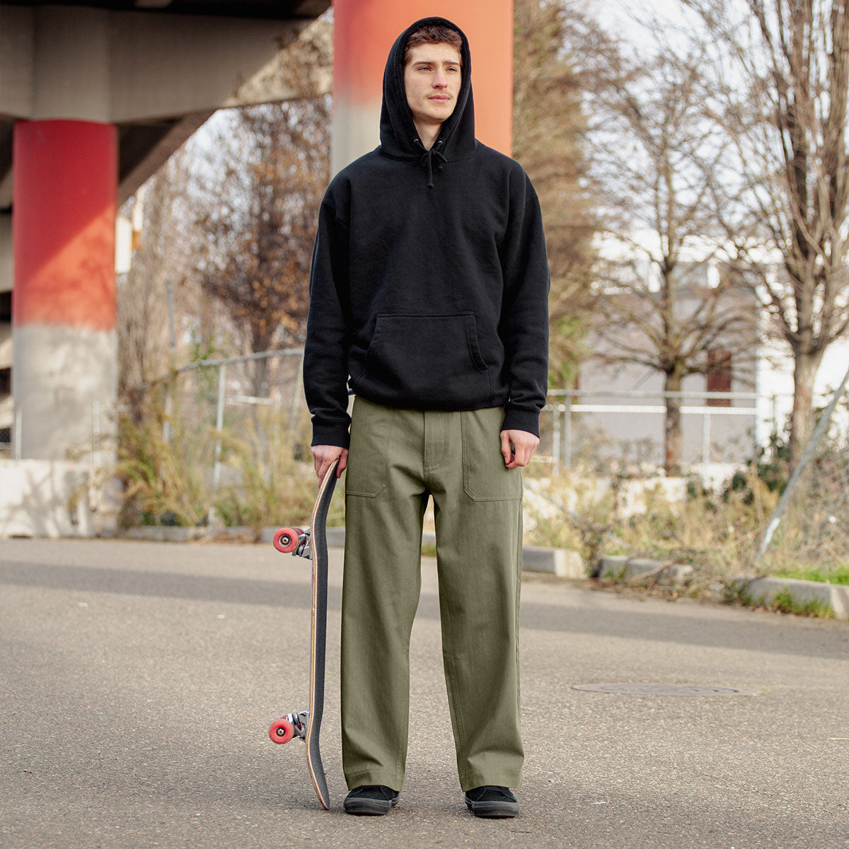 CCS Wide Leg Herringbone Pants - Olive