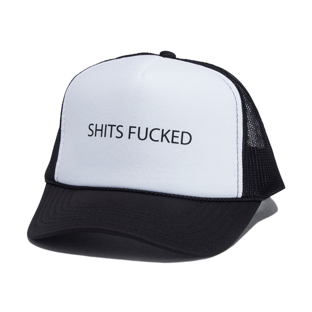 Designer Trash Shits Fucked Trucker Hat - White