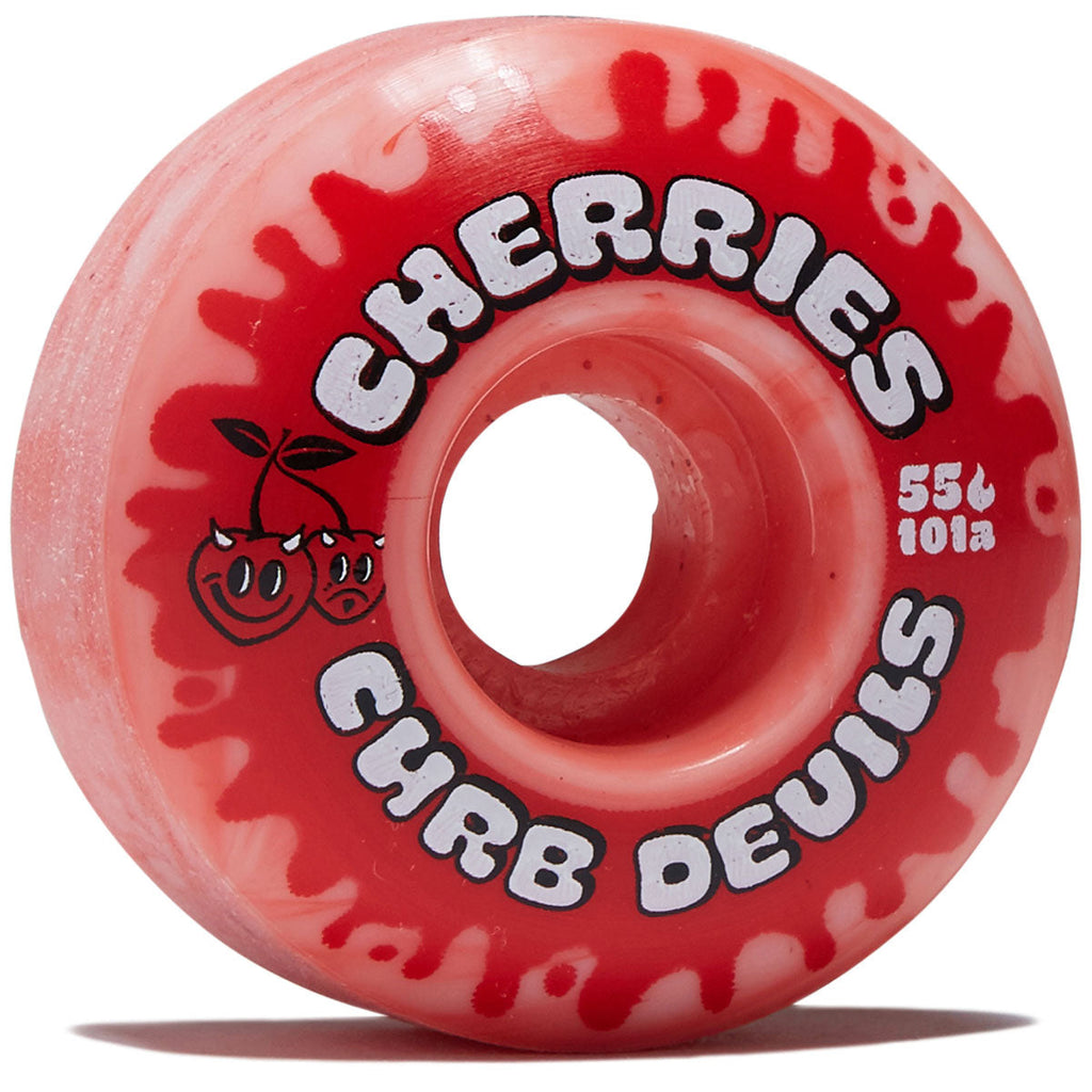 Cherries Curb Devils Classic Shape 101a Skateboard Wheels - Red/White Swirl - 55mm