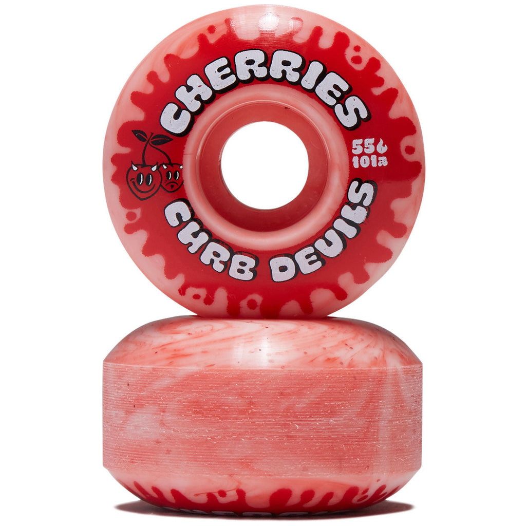 Cherries Curb Devils Classic Shape 101a Skateboard Wheels - Red/White Swirl - 55mm