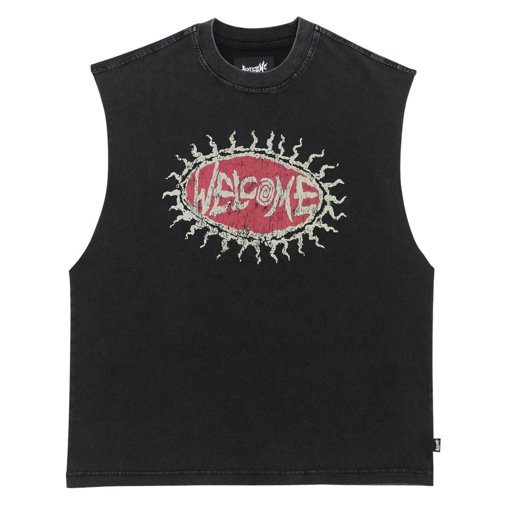 Welcome Cavity Knit Tank Top - Vintage Black