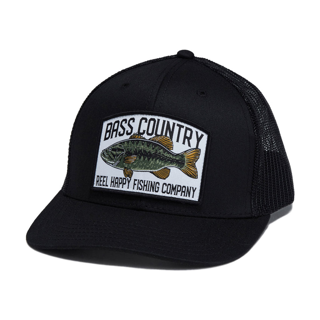 Reel Happy Bass Country Trucker Hat - Black