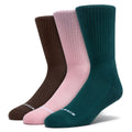 CCS 3 Pack Solid Socks - Brown/Forest/Blush